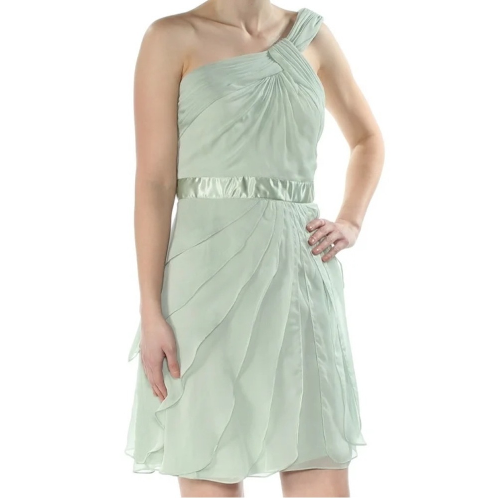Adrianna Papell One Shoulder Green Ruffled Fit & Flare
